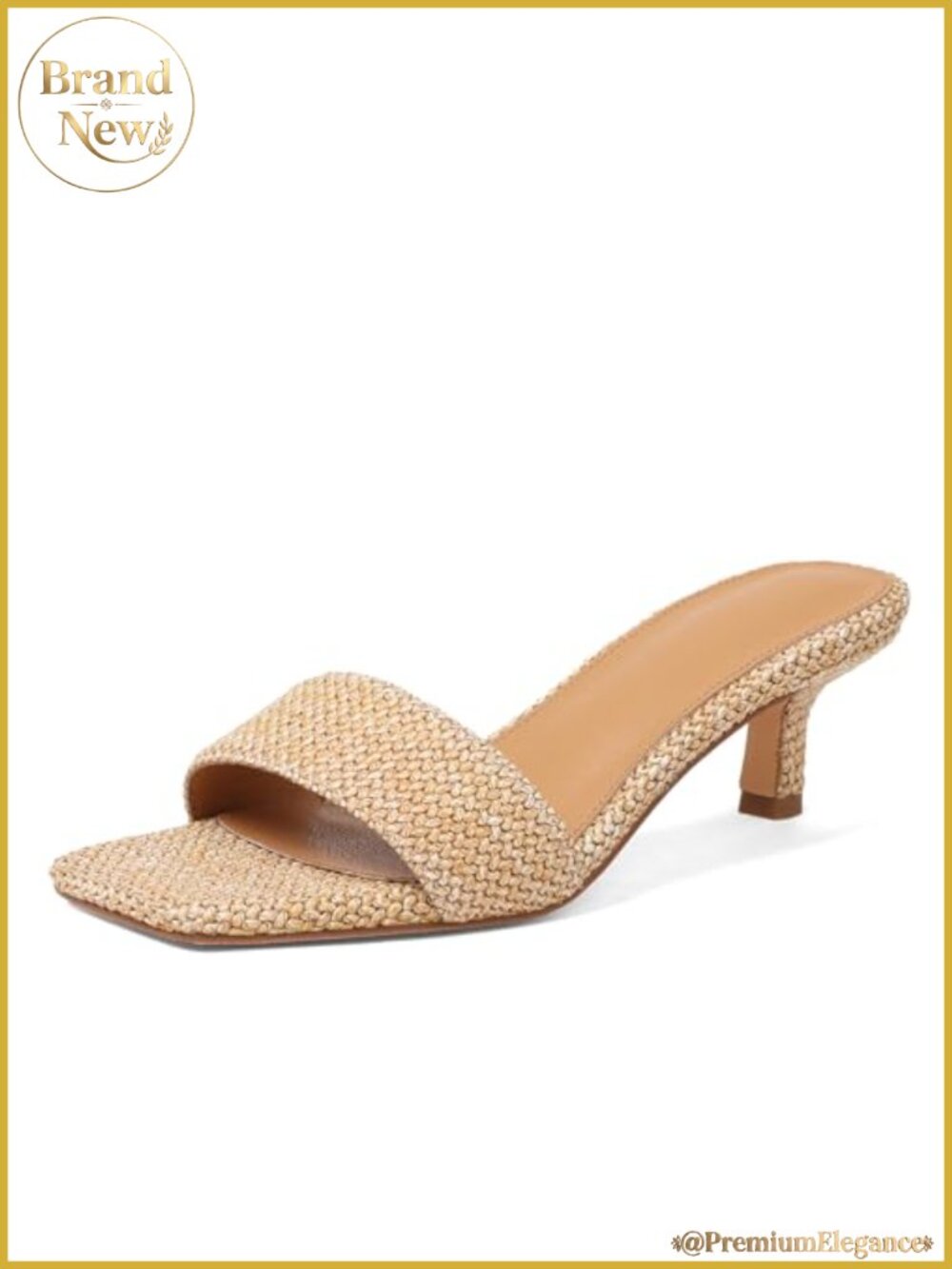 Kitten Heel Sandals 2 Inch Raffia Woven Low Heels Slip On Summer Beach Shoes